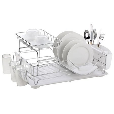 HOME BASICS Chrome Plated Steel 2 Tier Deluxe Dish Drainer DD30465